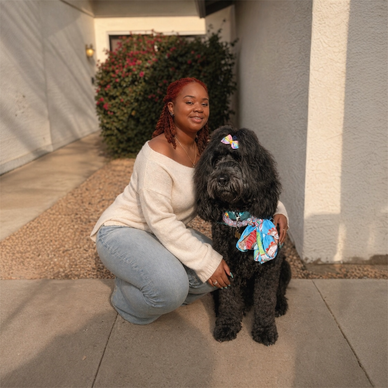 Jamika founder of CocoLove Doodles with Goldendoodle puppies