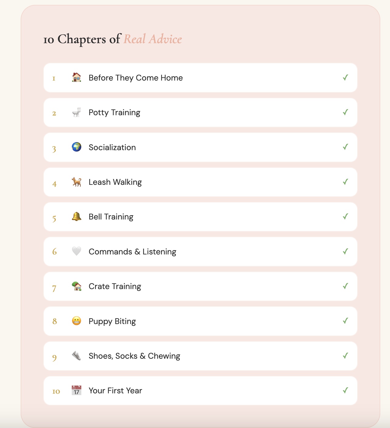The CocoLove Puppy Handbook table of contents
